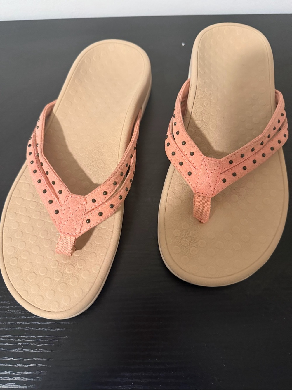 Vionic Coral Pink Studded Toe-Post Sandals